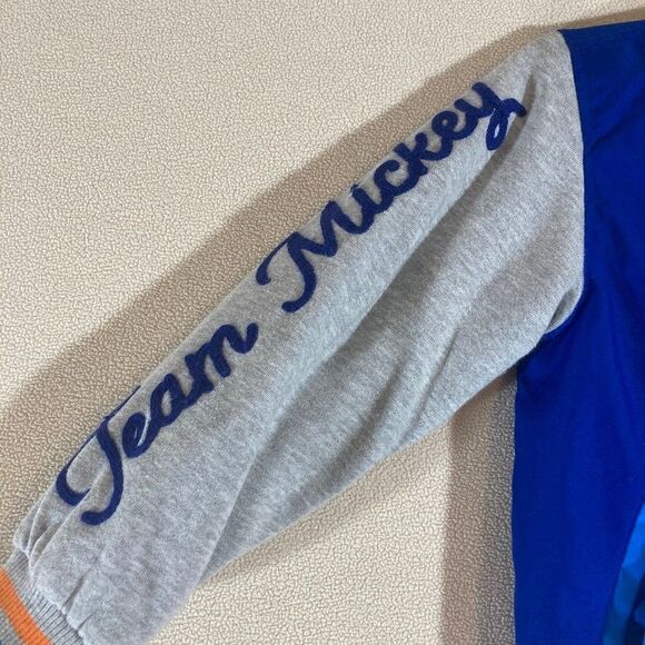 Mickey Mouse Team Disney Varsity Bomber Jacket Blue, Orange & Gray Snap Front - Picture 9 of 12